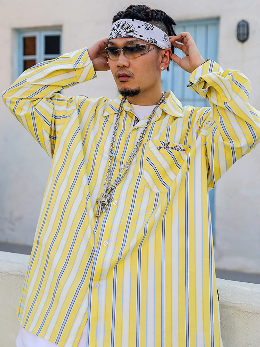 ACUSA | Y2K Color Block Stripe Cotton Oversized Shirt - PSYLOS 1, ACUSA | Y2K Color Block Stripe Cotton Oversized Shirt, Tops, ACUSA, PSYLOS 1